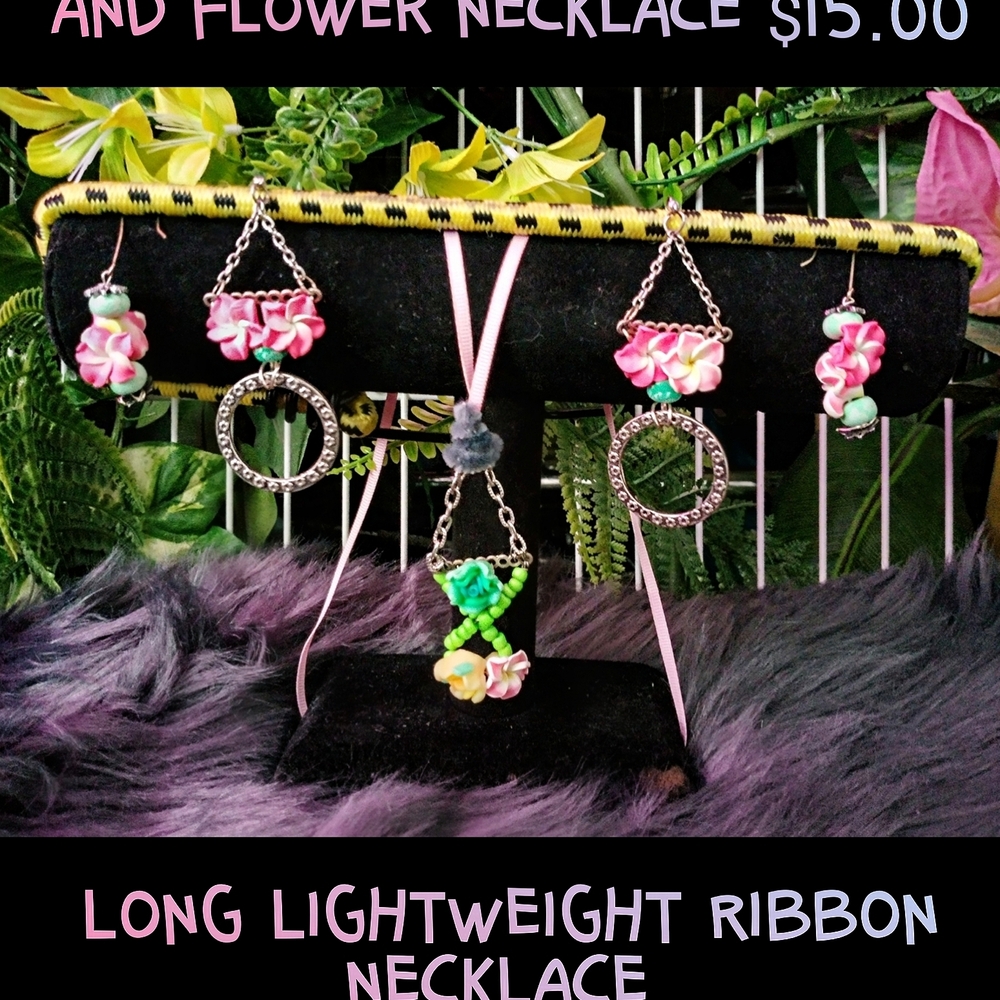 Floral Ribbon Necklace and Earring Set